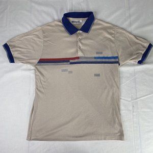 Vintage 70s Escape Striped Polo Shirt Mens Small Snap Button Disco Beige